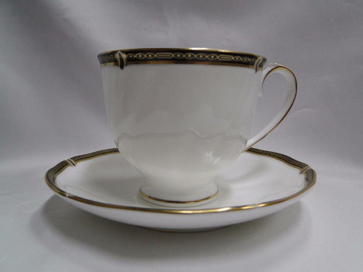 Wedgwood Windsor Black, Gold Design on Black Band: Cup & Saucer Set (s), 3" Tall