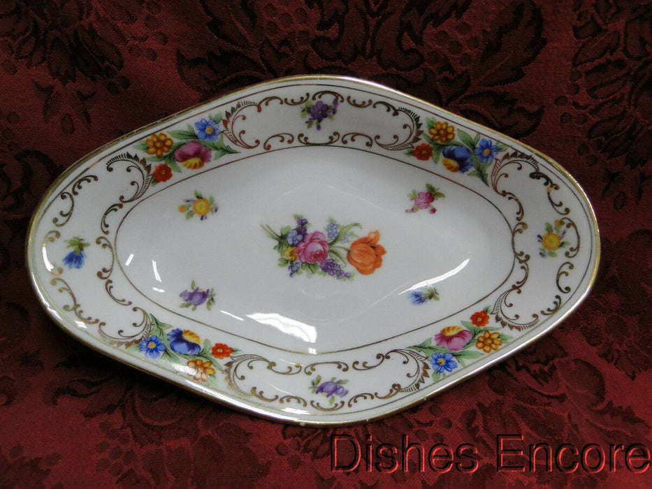 Dresden Style Royal, Floral & Gold Scrolls: Diamond Shaped Relish, 9 1/4"