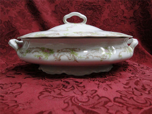Syracuse 53203, Pink Flowers, Tan Lattice: Oval Covered Serving Bowl, 8 3/4"