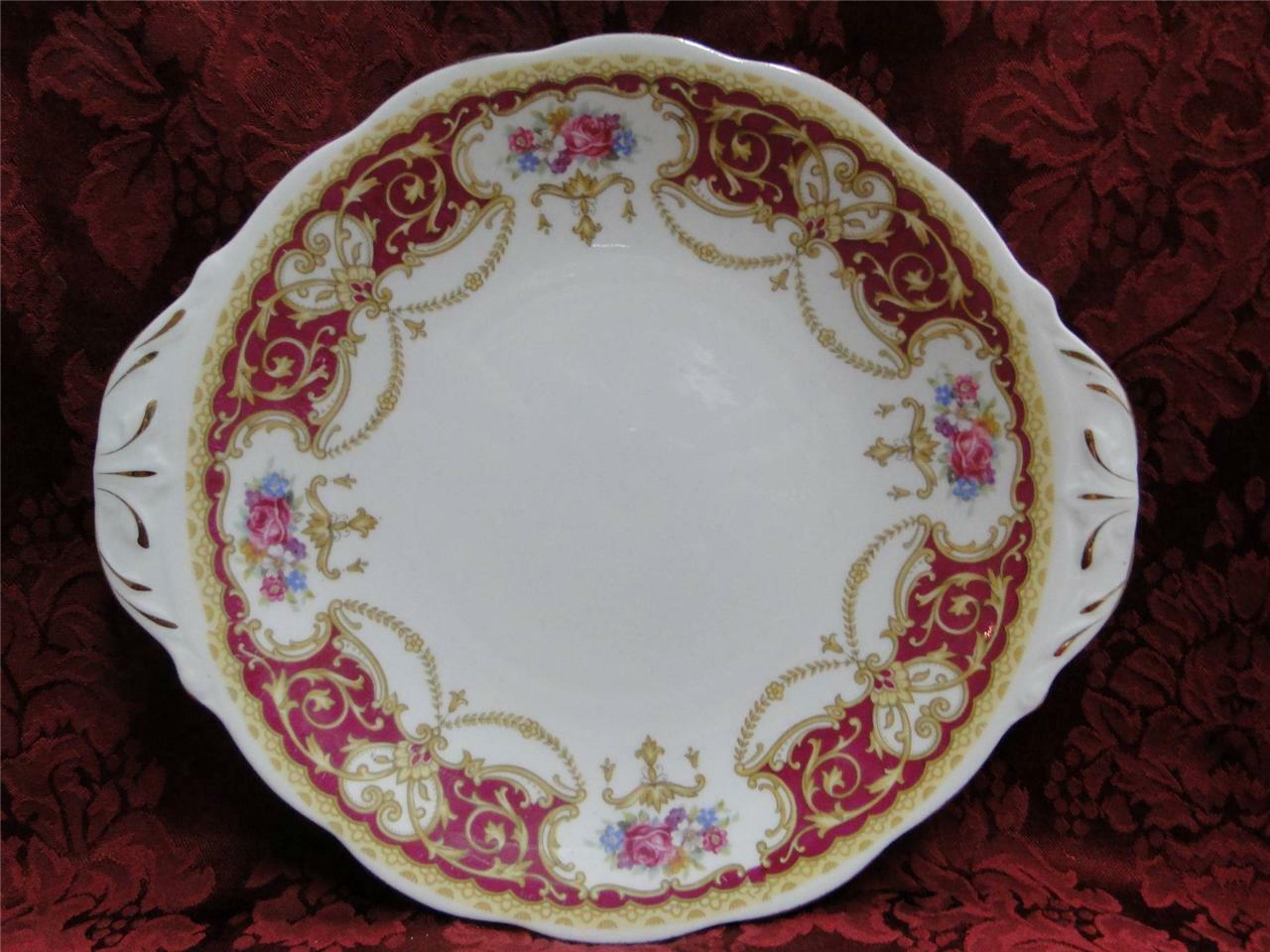 Queen Anne Regency Red, Floral Sprays Red Border: Cake Plate w/ Handles 10 3/8"