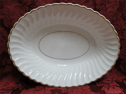 Syracuse Standish, White Swirl, Gold Trim: Oval Serving Bowl, 10" x 7 1/2"