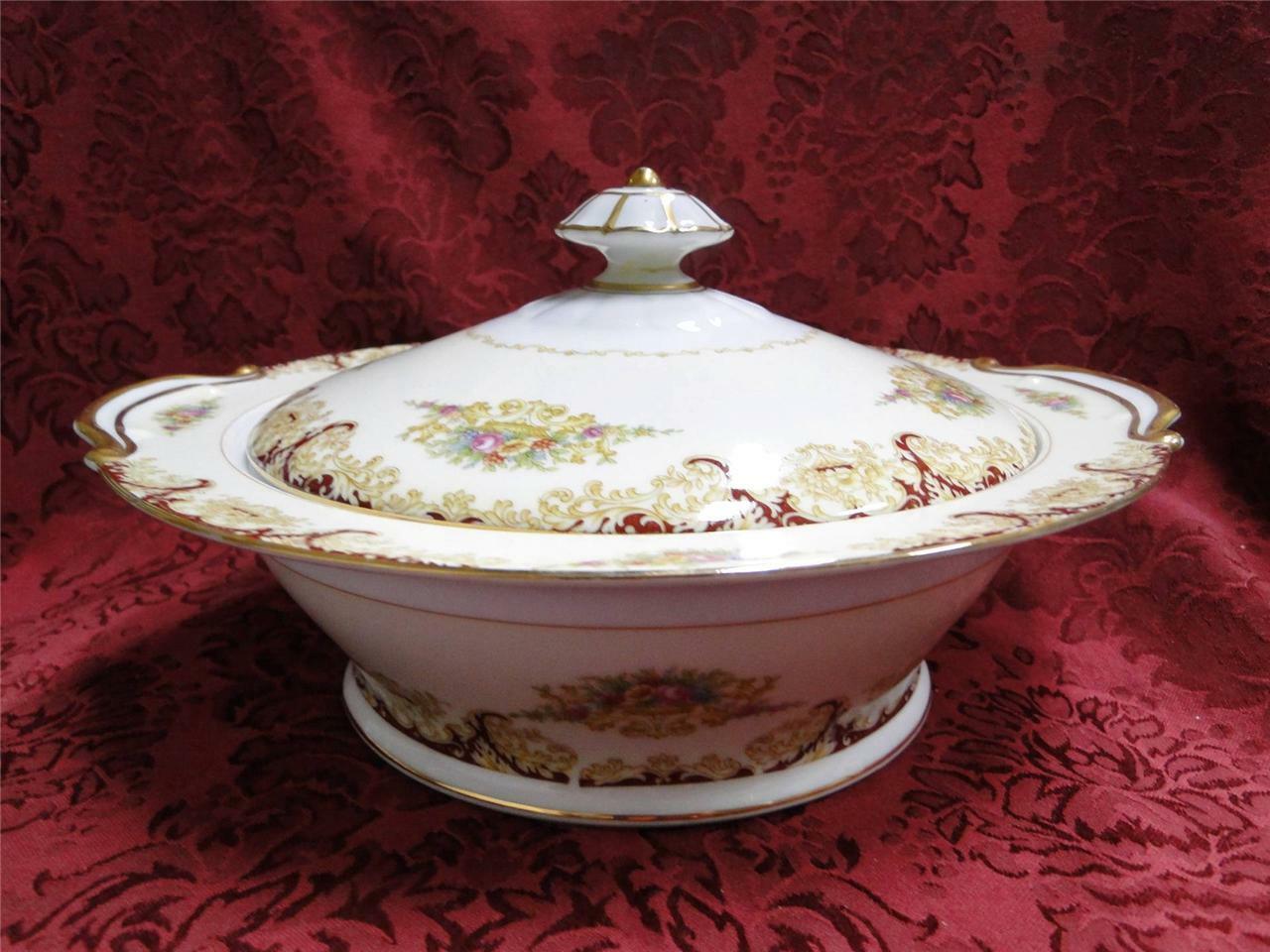 Noritake N376, Floral, Rust & Scroll Trim: Covered Round Serving Bowl, 9 5/8"