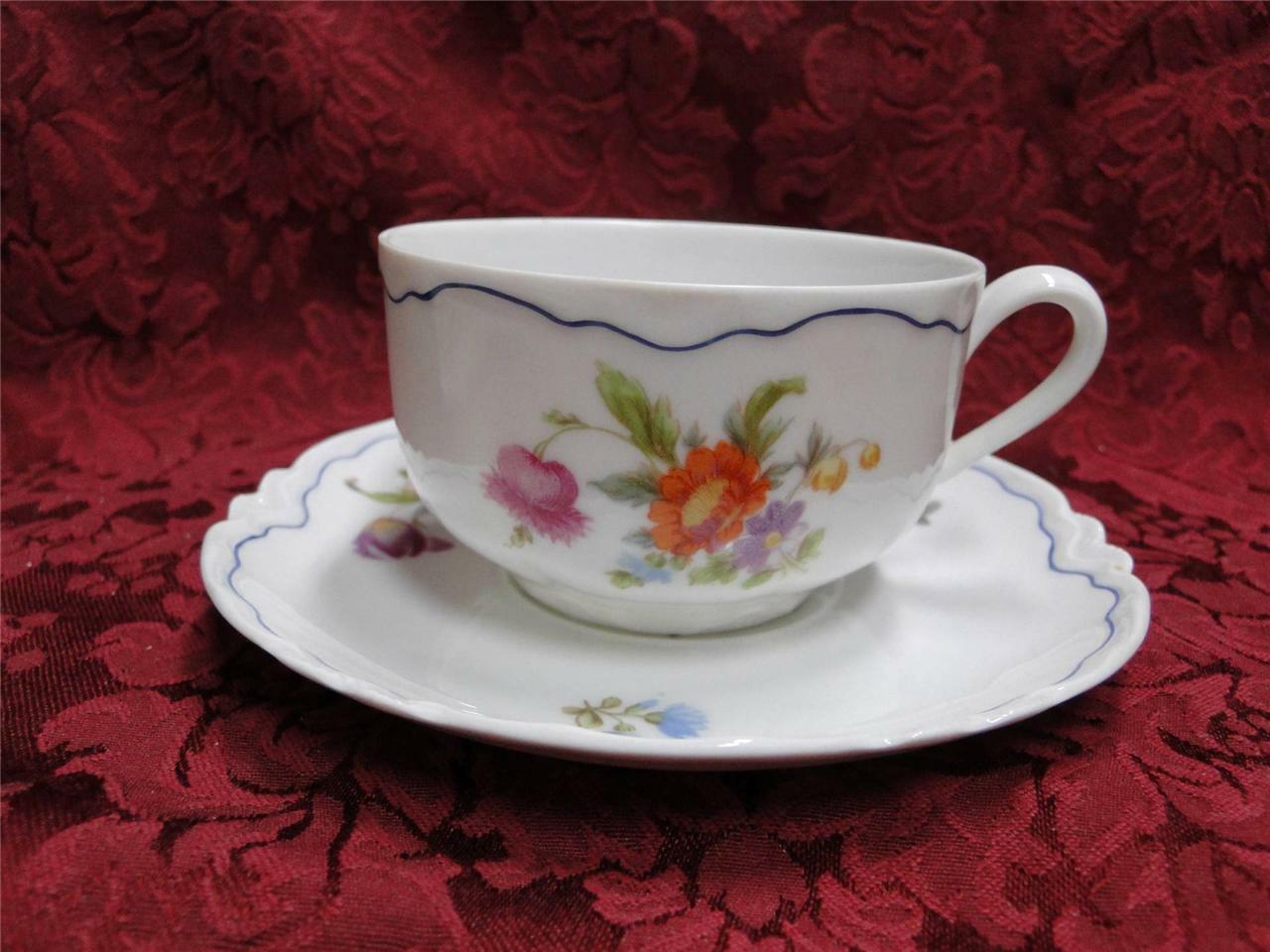 Krautheim/Franconia FR115, Floral w/ Blue Trim: Cup & Saucer Set (s)