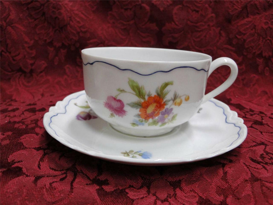 Krautheim/Franconia FR115, Floral w/ Blue Trim: Cup & Saucer Set (s)