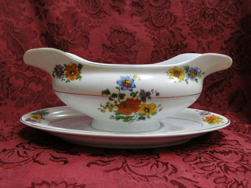 Thun Thu71 Floral Rim & Center, Cream Band: Gravy Boat & Attached Underplate