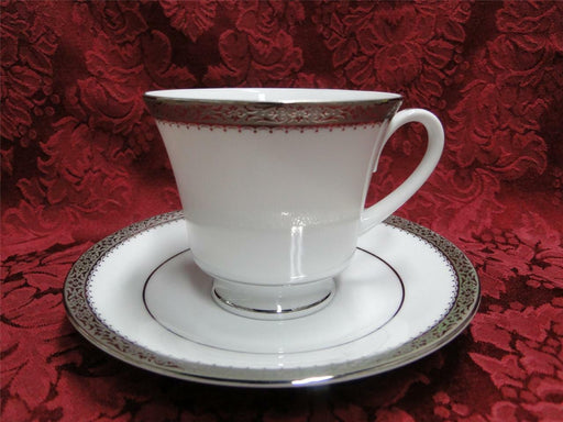 Noritake Essex Platinum, Encrusted Floral Band: UNUSED Cup & Saucer Set (s)