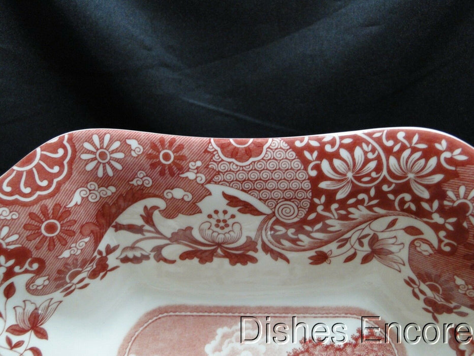 Spode Italian, Cranberry / Red Scene: NEW Square Serving Bowl, 9 1/2", Box