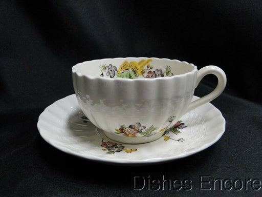 Spode Wicker Lane, Basket Weave, Florals: Cup & Saucer Set, Crazing & Chip