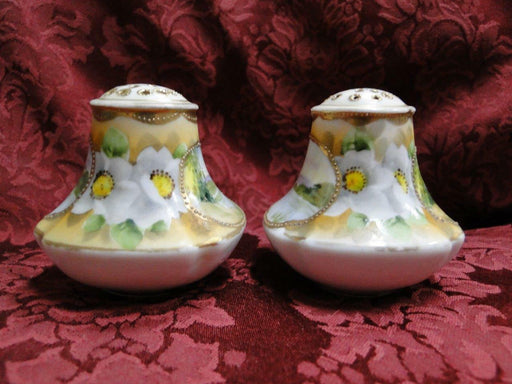 Nippon Hand Painted Lake Scene w/ White Flowers: Salt & Pepper Shaker Set, 2.5"