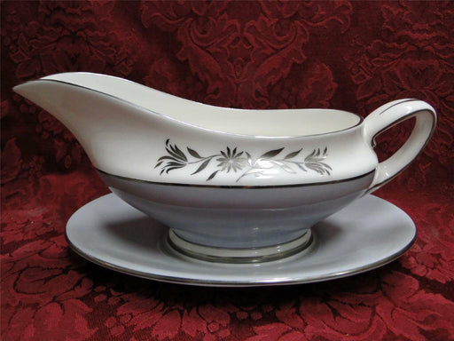 Royal Doulton Kingsmere H4909, Gray Band, Platinum: Gravy Boat w/ Plate