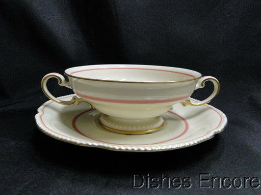 Rosenthal R768, Peach/Rose Band & Center, Floral Urn: Cream Soup & Saucer Set