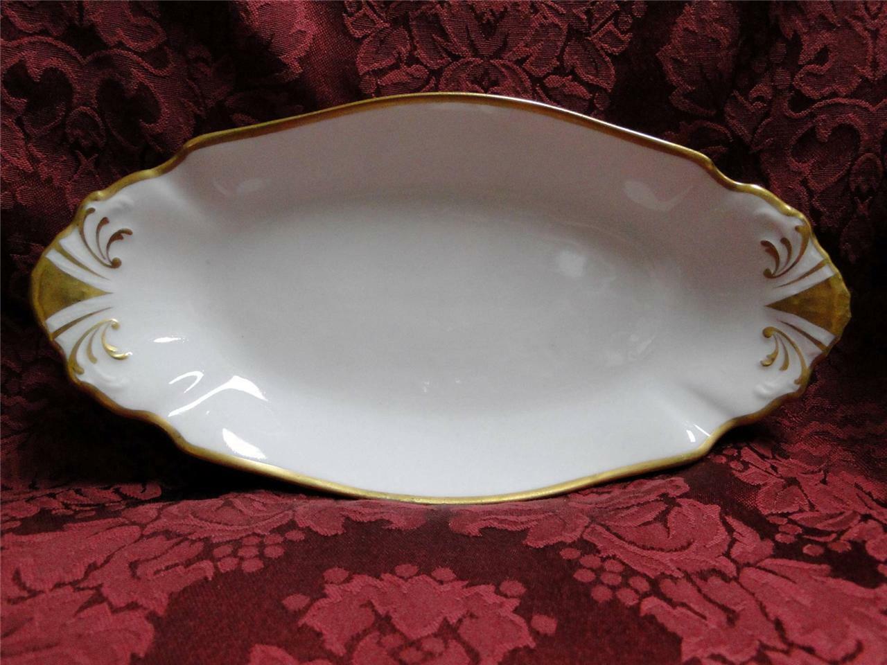 Redon, M (PL Limoges), White, Embossed, Gold Trim: Relish Dish, 9 3/8" x 4 3/4"