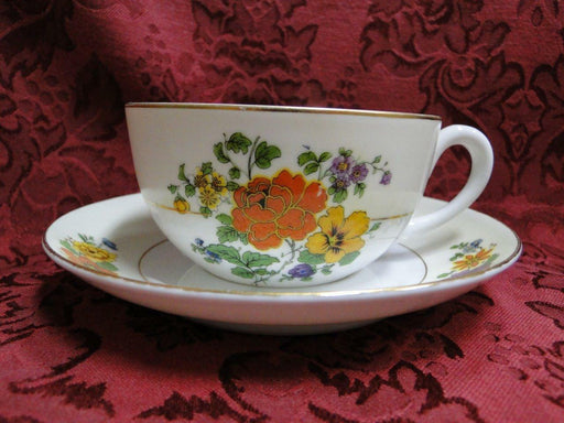 Thun Thu71 Floral Rim & Center, Cream Band: Cup & Saucer Set (s), 2" Tall