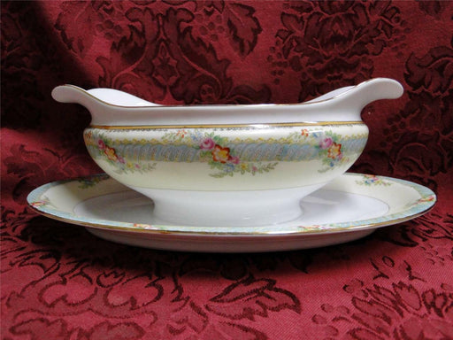 Noritake Multicolored Floral, Teal Border, Gold Trim: Gravy Boat w/ Underplate