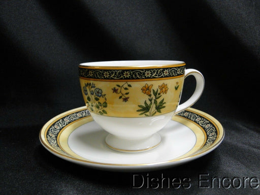 Wedgwood India, Florals on Tan & Black Bands: Cup & Saucer Set (s), 2 5/8" Tall