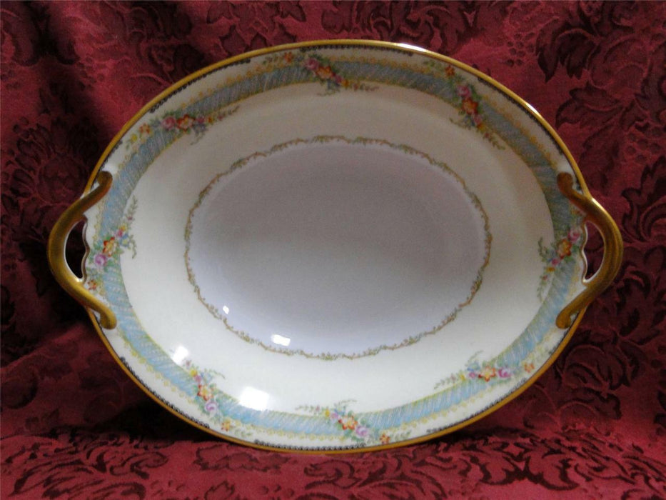 Noritake Multicolored Floral, Teal Border, Gold Trim: Oval Serving Bowl, 9 1/2"
