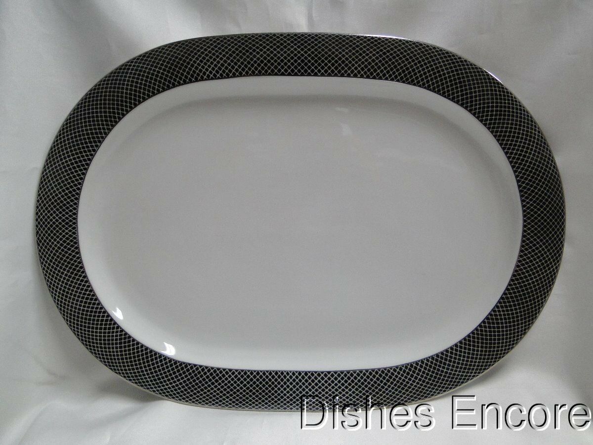 Block Midnight, Portugal, Black/White w/ Platinum: Oval Serving Platter, 15 1/2"