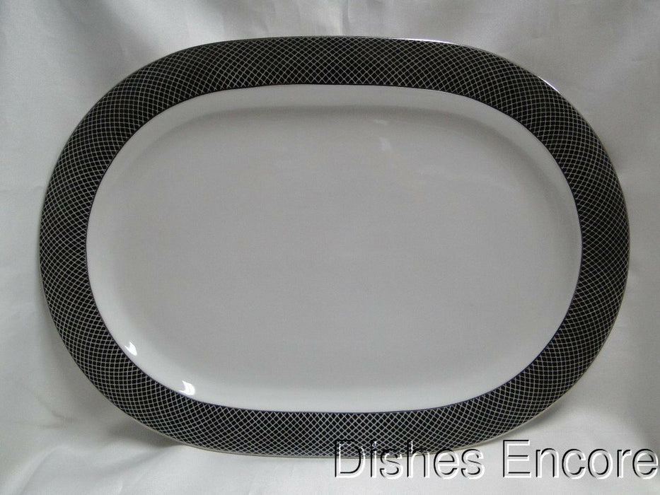 Block Midnight, Portugal, Black/White w/ Platinum: Oval Serving Platter, 15 1/2"