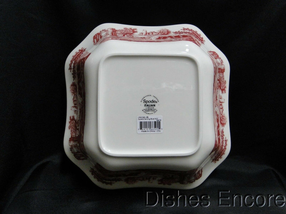 Spode Italian, Cranberry / Red Scene: NEW Square Serving Bowl, 9 1/2", Box