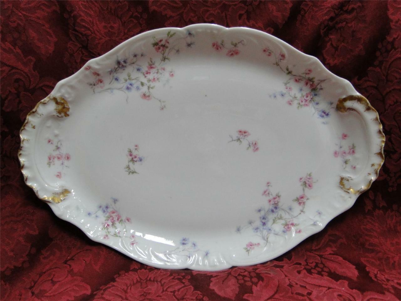 Haviland (Limoges) Schleiger 309, Pink & Blue Flowers: Oval Platter, 14"