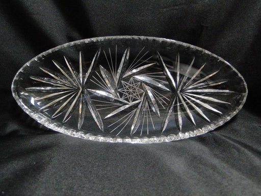Oval Relish Dish, Clear w/ Cut Fans, Star, & Lines, Thumbprint Edge, 11", MG#084
