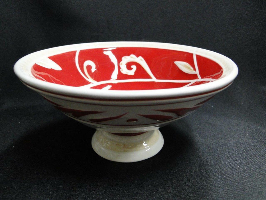 Fitz & Floyd Town and Country, White Flower / Red Leaf: Footed Bowl, 6 1/2"