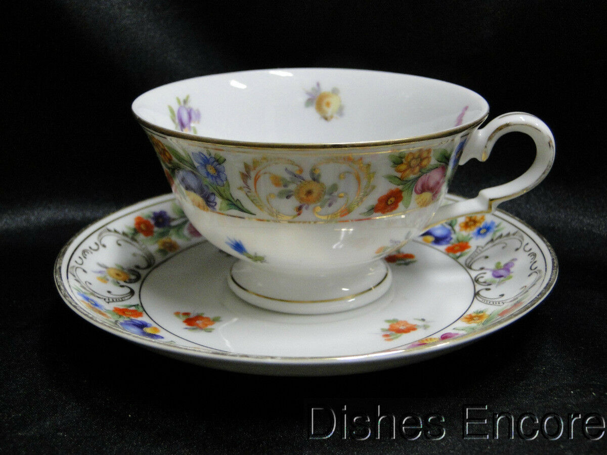 Dresden Style Royal, Floral & Gold Scrolls: Cup & Saucer Set (s), 2 1/4"