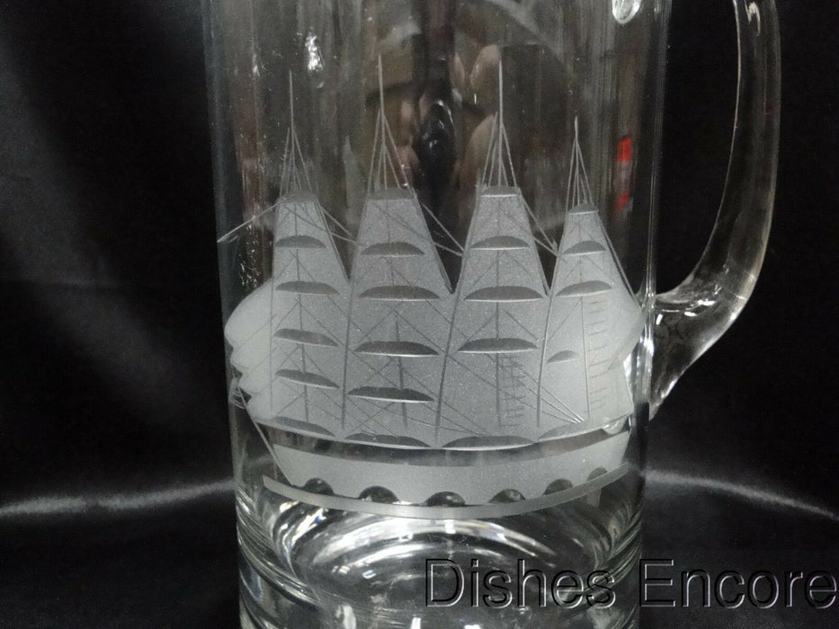 Toscany (Romania) Clear w/ Gray Cut Sailboat, Original Sticker: Pitcher, 10"