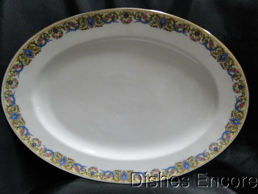 Charles Ahrenfeldt, Limoges, Roses, Gold Scrolls, Blue Ribbons: Platter, 16 3/8"