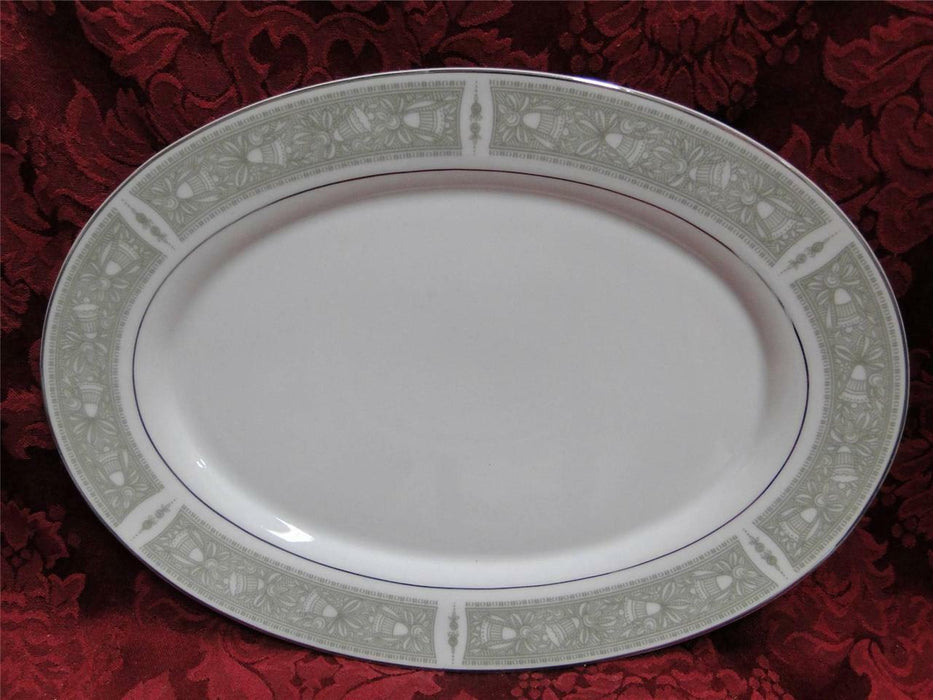 Mikasa Chapel, Green Bells on White, Platinum: Oval Serving Platter, 12"