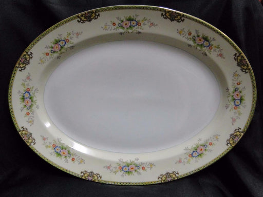 Meito Floral w/ Green Trim, Gold Edge: Oval Serving Platter, 16" x 11 3/4"