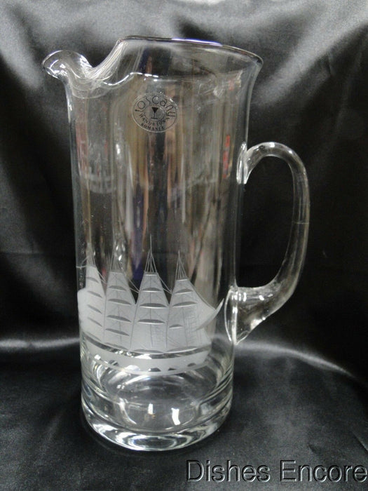 Toscany (Romania) Clear w/ Gray Cut Sailboat, Original Sticker: Pitcher, 10"
