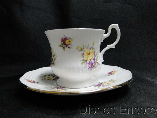 Royal Dover Yellow Roses, Purple Flowers: Demitasse Cup & Saucer Set, 2 3/8"