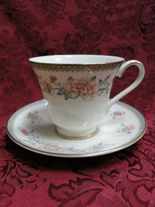 Minton Jasmine, Peach & White Flowers: Green Band: Cup & Saucer Set (s), 3"