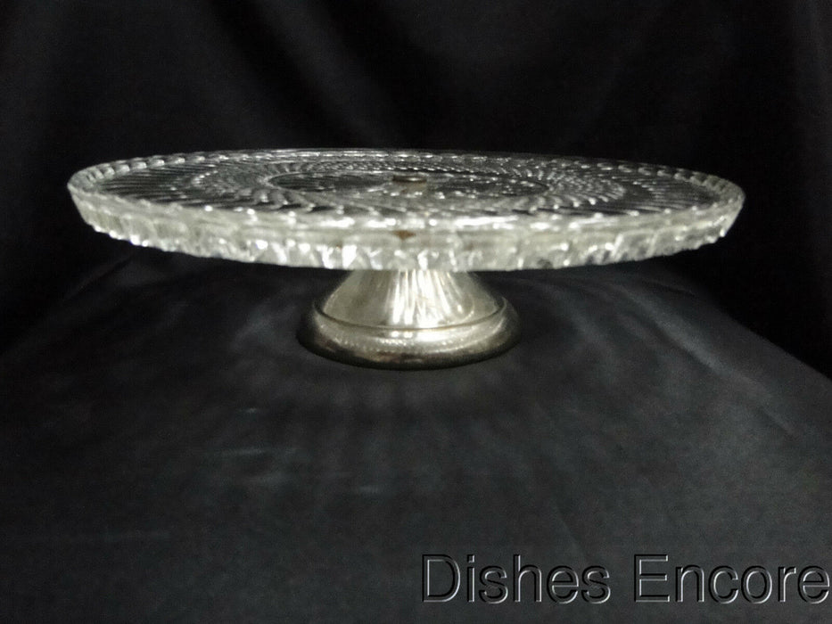 Clear w/ Cut Design and Metal Base:  Cake Stand, 11 1/8" x 3 1/8" -- MG#115