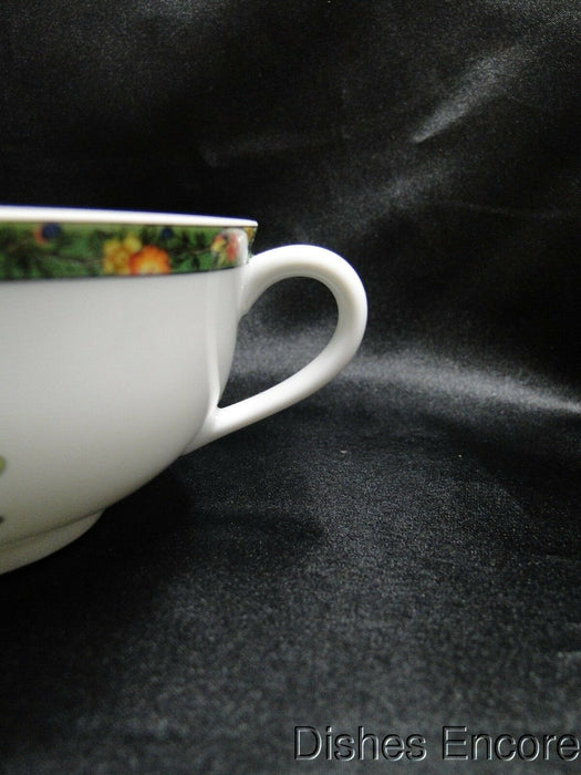 Raynaud Ceralene Louviers, Flowers, Green Band: Cream Soup & Saucer Set, As Is