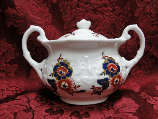 Coalport St Louis, White w/ Blue, Rust, Gold: Sugar Bowl & Lid, 3 3/4" Tall