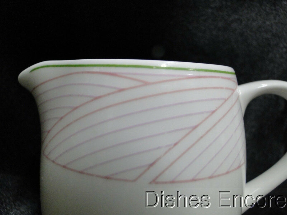 Nikko White w/ Pink Lines & Green Trim: Creamer / Cream Pitcher, 2 3/4" Tall