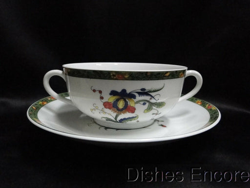 Raynaud Ceralene Louviers, Flowers, Green Band: Cream Soup & Saucer Set, As Is