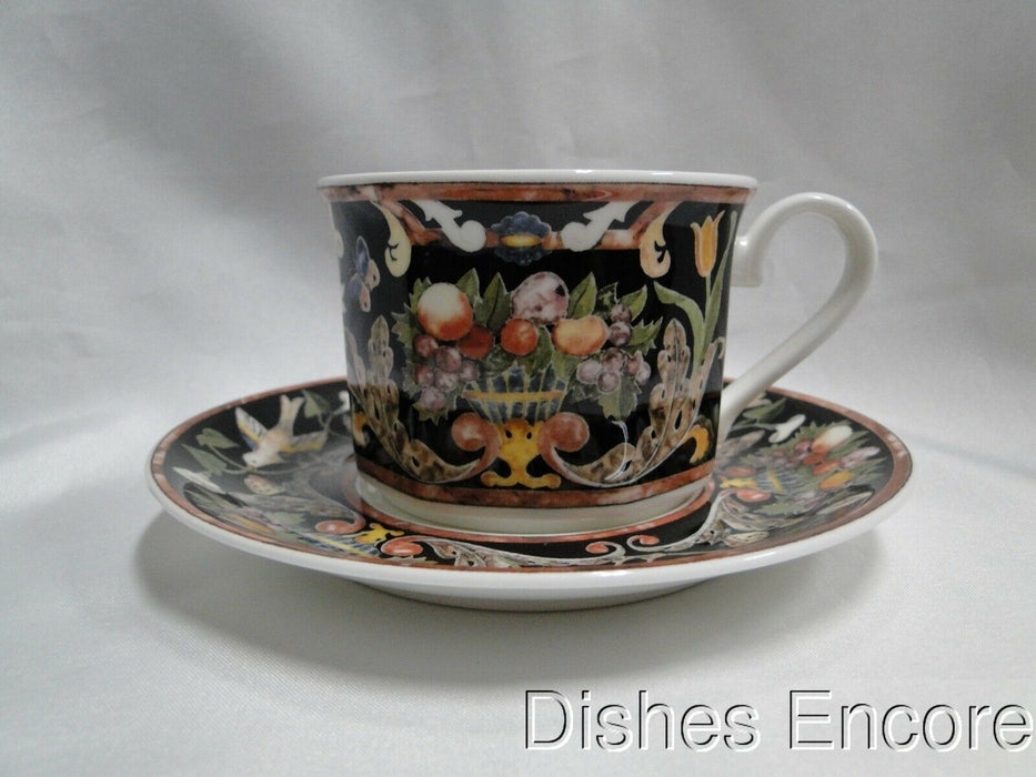 Villeroy & Boch Intarsia, Black, Fruit, Flowers, Birds: Cup & Saucer Set, 2 3/8"