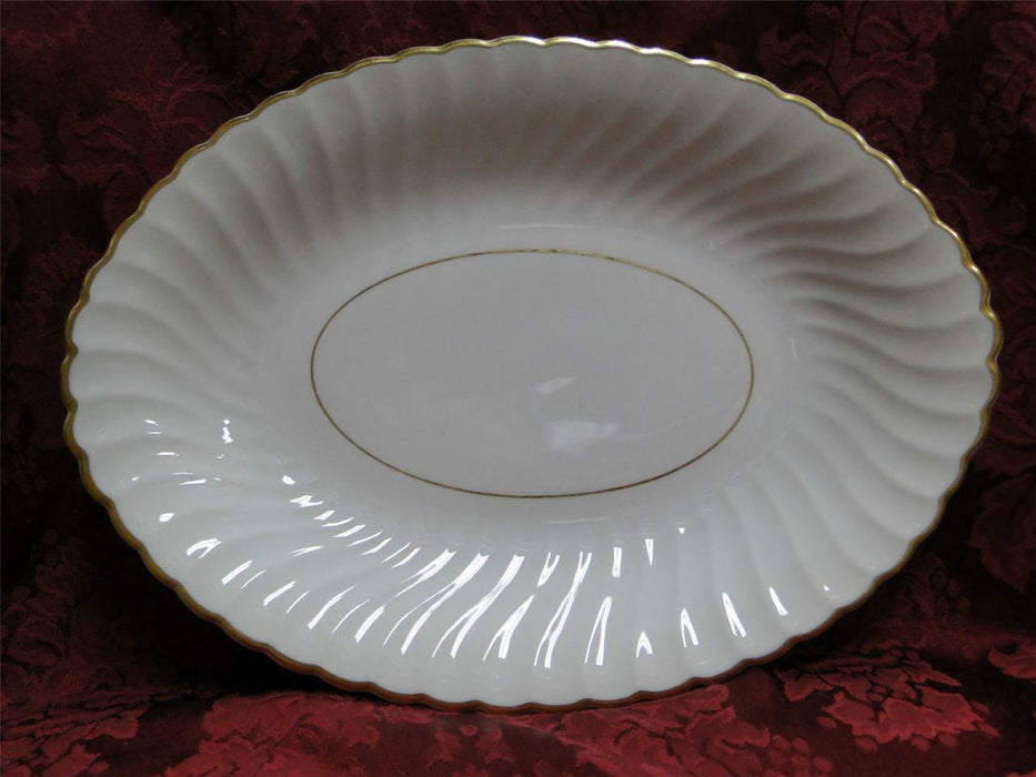 Syracuse Standish, White Swirl, Gold Trim: Oval Serving Platter, 14" x 9 3/4"