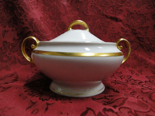 Tirschenreuth Colonial, White w/ Smooth Gold Band: Sugar Bowl & Lid, 3 1/4"