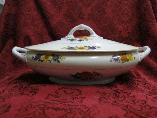 Thun Thu71 Floral Rim & Center, Cream Band: Oval Covered Serving Bowl