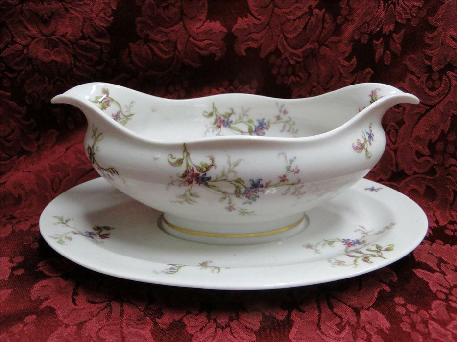 Haviland (Limoges) Fuchsia Pink & Blue Floral: Gravy w/ Attached Underplate