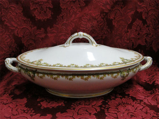 Haviland (Limoges) Schleiger 290, Green Chain: Oval Serving Bowl & Lid