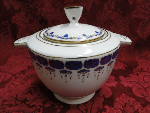 Custom Porcelain Royal Blue on White w/ Gold: Sugar Bowl & Lid