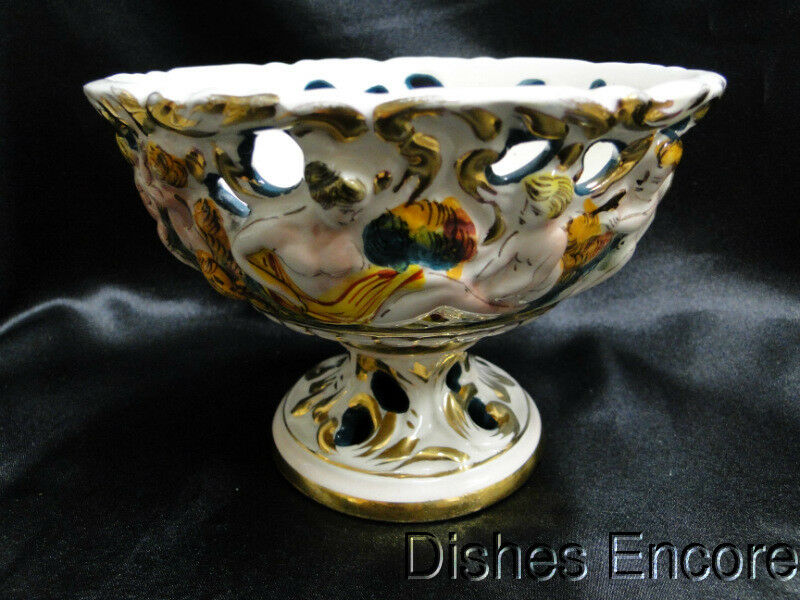 Capodimonte Italy: Pierced Footed Dish w/ Nudes, 4 1/2" Tall, As Is