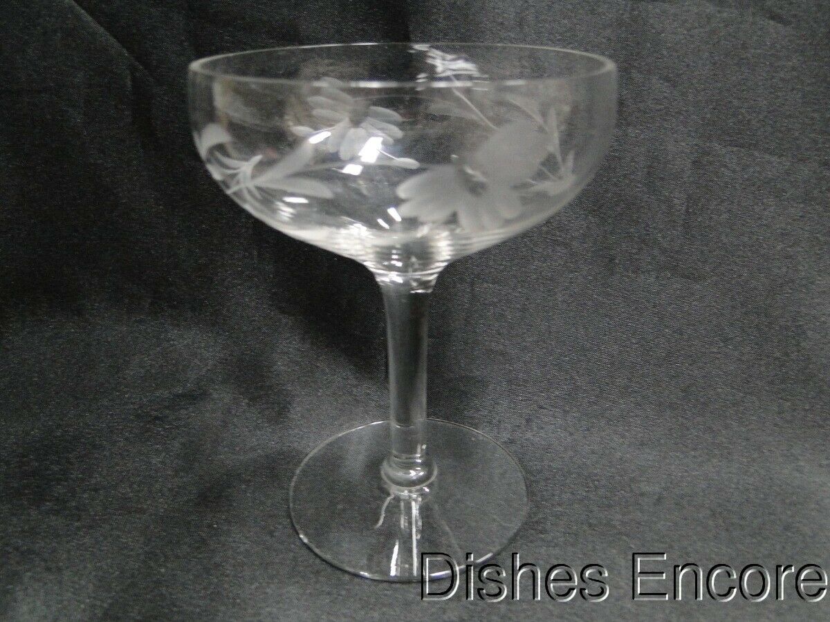 Clear w/Gray Cut Flowers & Leaves: Champagne / Sherbet (s) 4 1/2", As Is, CR#088