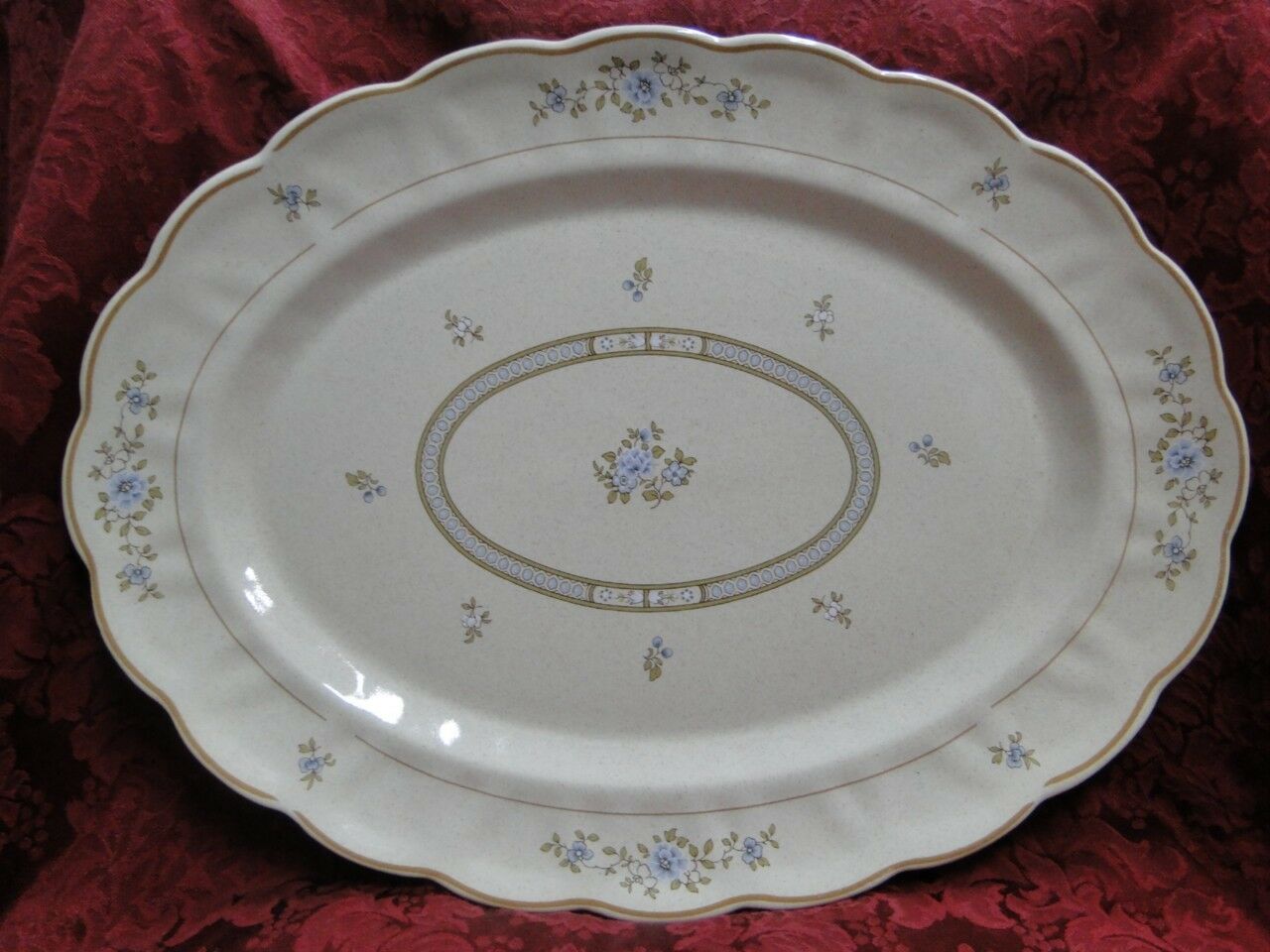 Royal Doulton Dorset, Blue Flowers, Tan Leaves & Trim: Platter, 16" x 12"