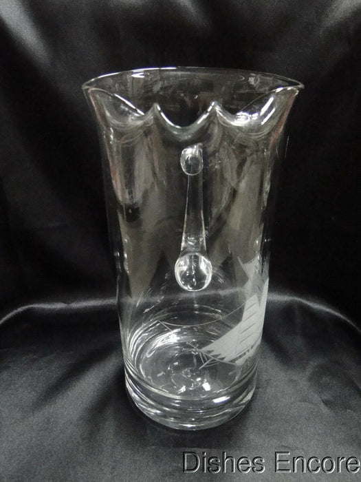 Toscany (Romania) Clear w/ Gray Cut Sailboat, Original Sticker: Pitcher, 10"